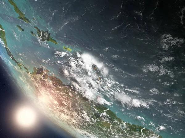 Puesta de sol sobre el Caribe desde el espacio — Foto de Stock
