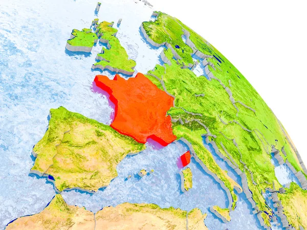 法国在地球的红色模型 — 图库照片