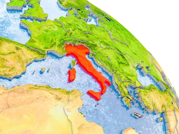 Italia in rosso modello di Terra — Foto Stock