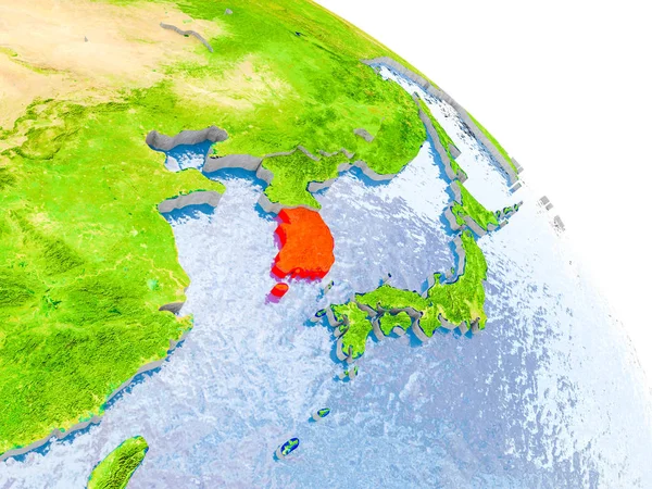 Corea del Sur en el modelo rojo de la Tierra —  Fotos de Stock