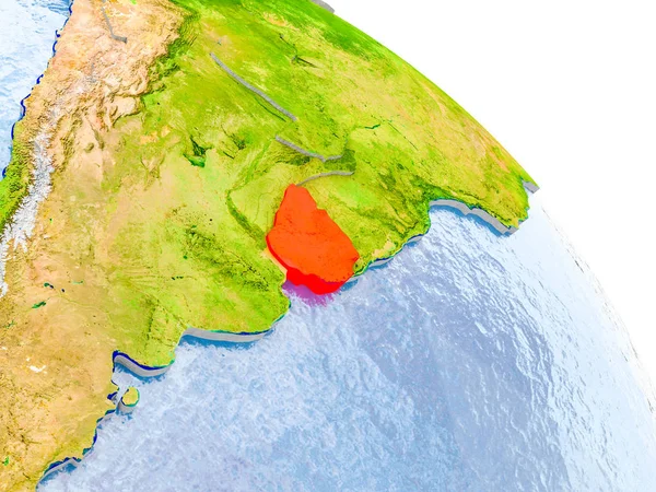 Uruguay in red model of Earth