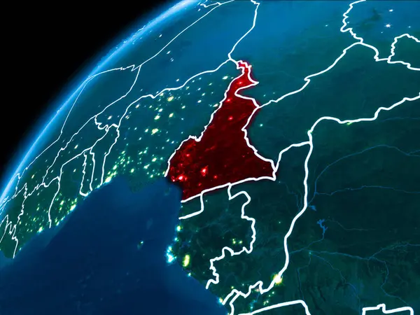 밤에 카메룬의 지도 — 스톡 사진