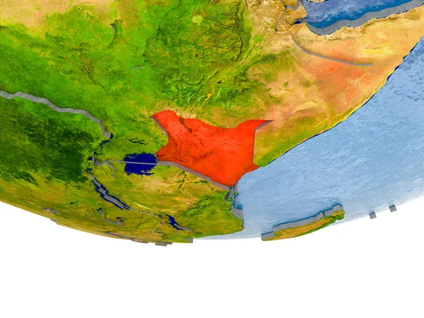 Kenya in rot auf der Erde Modell — Stockfoto