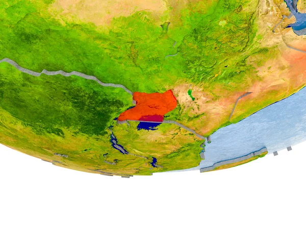 Ouganda en rouge sur Terre modèle — Photo