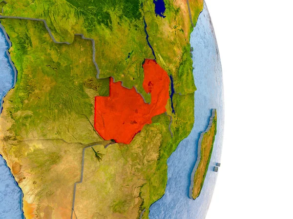 Zambia på realistiska jordglob — Stockfoto
