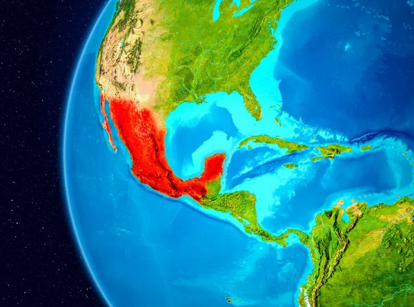 Space view of Mexico in red