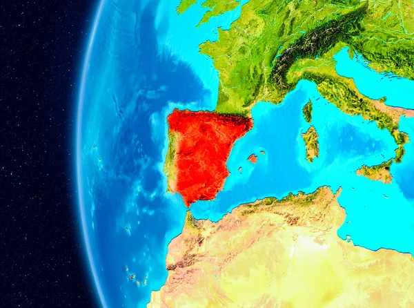 Vista espacial da Espanha em vermelho — Fotografia de Stock