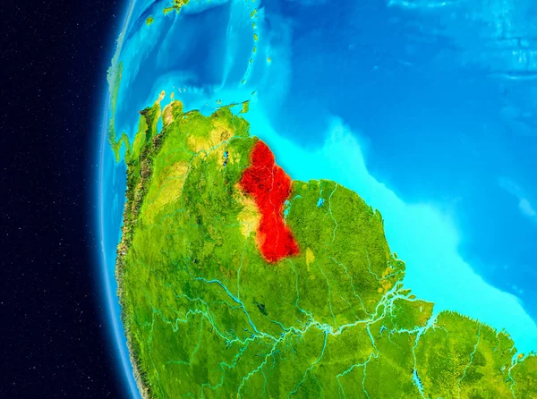 Veduta spaziale della Guyana in rosso — Foto Stock