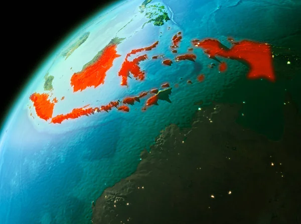 Indonesië vanuit de ruimte in de avond — Stockfoto