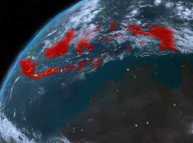 Planet Earth gece uzayda Endonezya