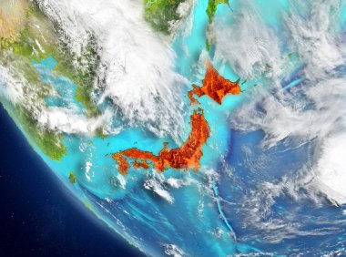 Japonya'nın uydu görünümünde kırmızı