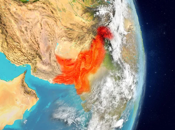 Omloppsbana utsikt över Pakistan i rött — Stockfoto
