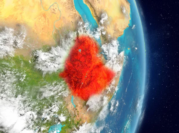 Omloppsbana vy av Etiopien i rött — Stockfoto