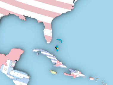 Dünya üzerinde bayrak ile Bahamalar Haritası