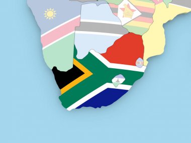 Dünya üzerinde bayrak ile Güney Afrika Haritası