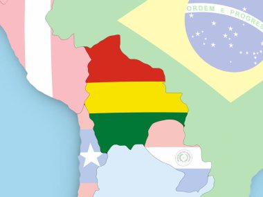 Bolivya Haritası dünya üzerinde bayrak ile