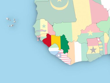 Dünya üzerinde bayrak ile Gine Haritası