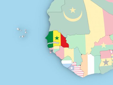 Senegal Haritası dünya üzerinde bayrak ile