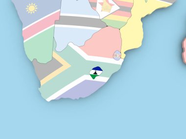 Lesoto Haritası dünya üzerinde bayrak ile