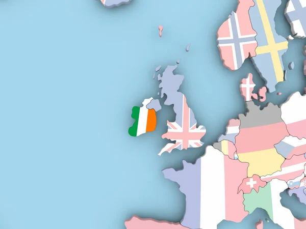 İrlanda Haritası dünya üzerinde bayrak ile — Stok fotoğraf