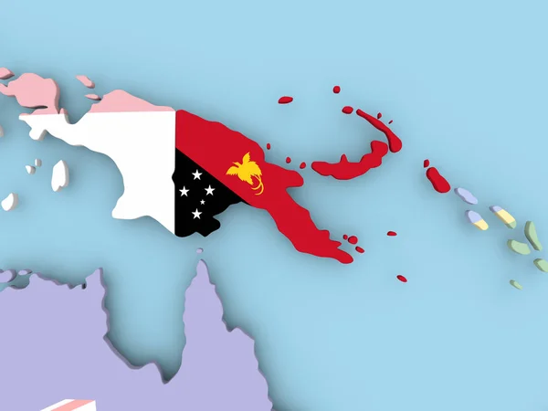 Térkép-Pápua Új-Guinea-zászló a világon — Stock Fotó