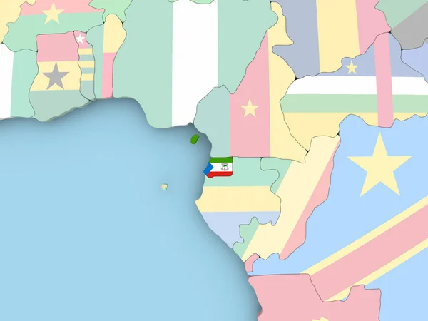 Карта Экваториальной Гвинеи с флагом на планете — стоковое фото