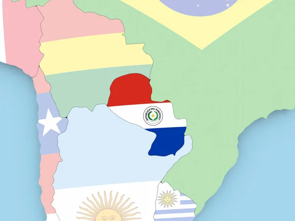 Mapa do Paraguai com bandeira no globo — Fotografia de Stock