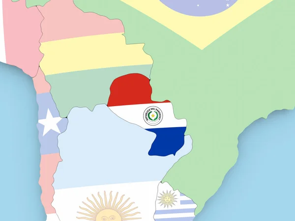 Map of Paraguay with flag on globe