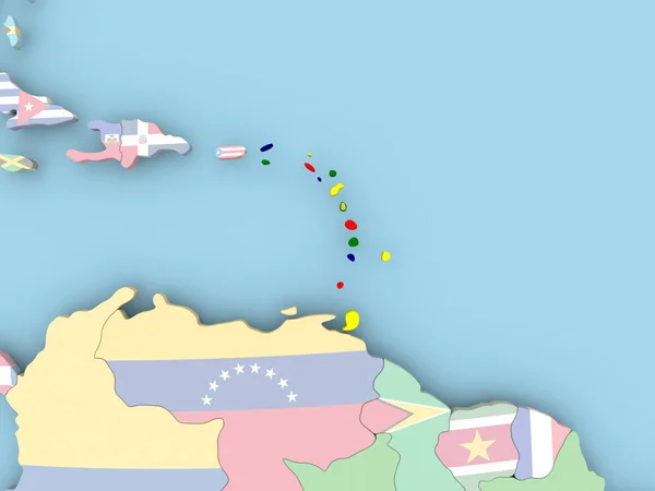 Mapa Karibiku s vlajkou na zeměkouli — Stock fotografie