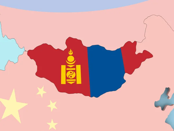 地球上旗的蒙古地图 — 图库照片