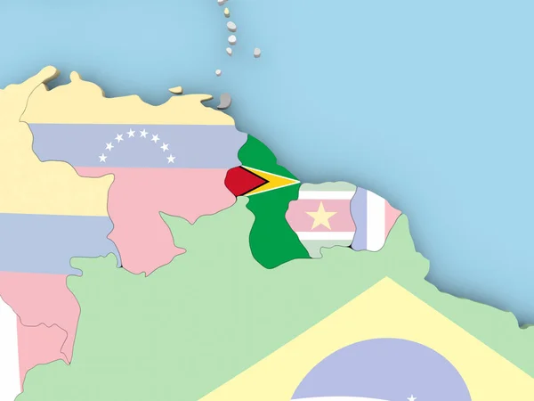 Mappa della Guyana con bandiera sul globo — Foto Stock