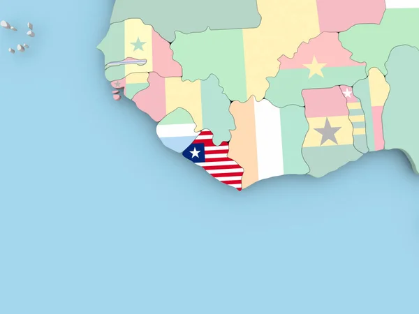 Mapa de Liberia con bandera en el mundo — Foto de Stock