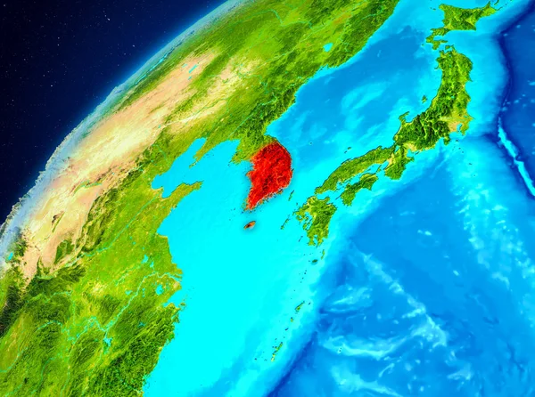 Corée du Sud sur Terre depuis l'espace — Photo