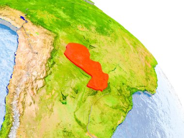 Dünya'nın kırmızı modelindeki Paraguay