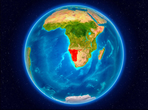 Namibia in red from Earth orbit. 3D illustration. Elements of this image furnished by NASA.
