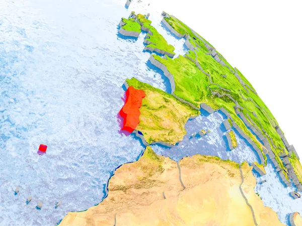 Portugal em modelo vermelho da Terra — Fotografia de Stock