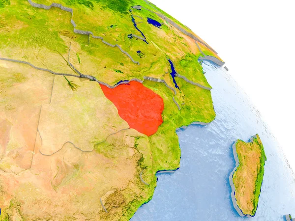 Zimbabwe i röd modell av jorden — Stockfoto