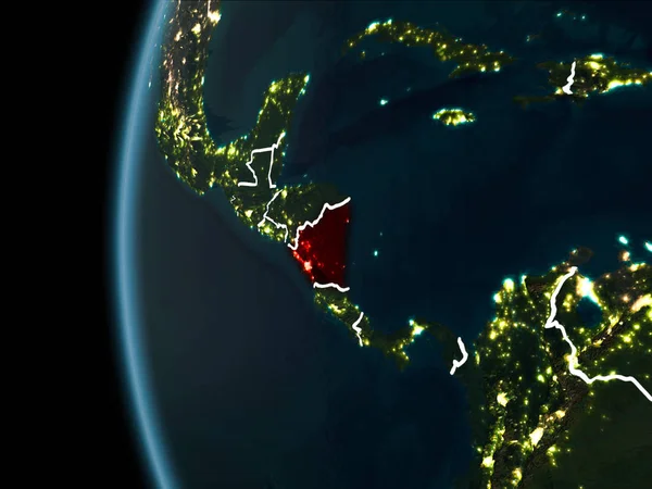 Nikaragua z kosmosu w nocy — Zdjęcie stockowe