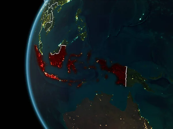 Indonesië vanuit de ruimte bij nacht — Stockfoto