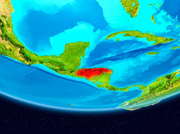 Вигляд з супутника Гондурасу червоним кольором — стокове фото
