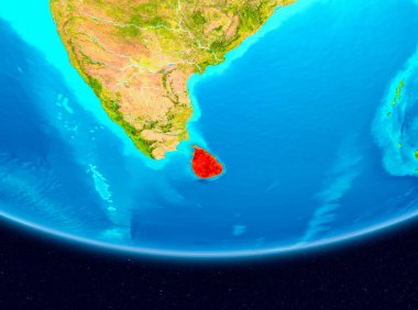 Sri Lanka'nın uydu görünümünde kırmızı