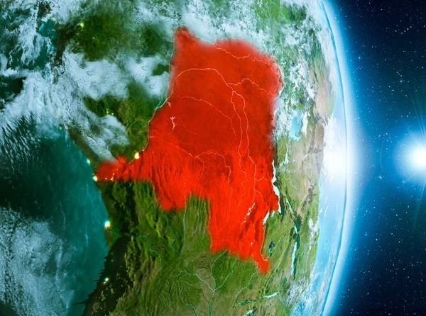 Soluppgång över demokratiska republiken Kongo på planeten jorden Stockfoto