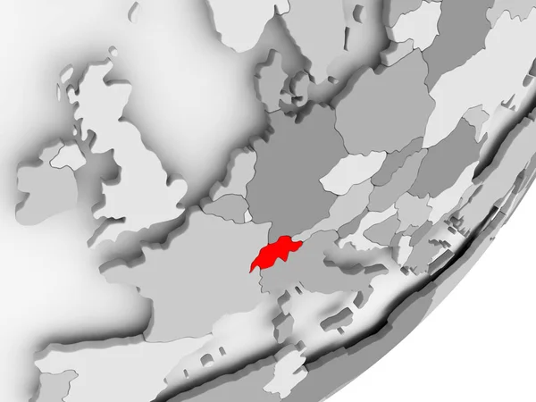 Schweiz in rot auf grauer Karte — Stockfoto