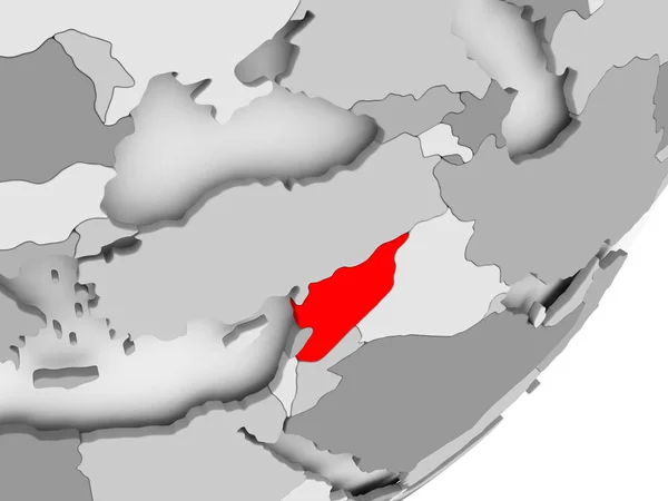 Syrien i rött på grå karta — Stockfoto