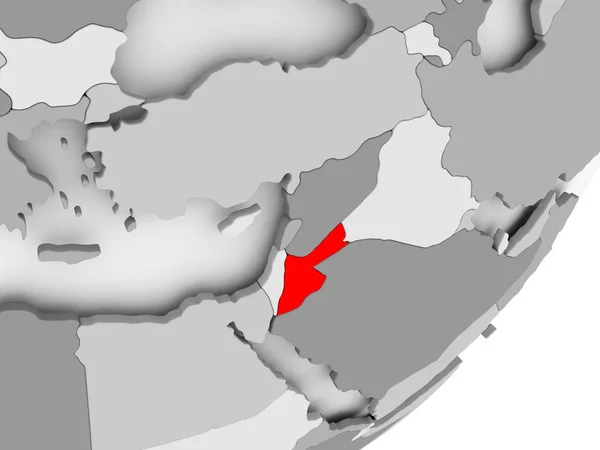 Jordan v červené barvě na šedém mapu — Stock fotografie