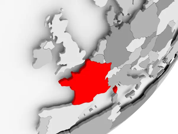 Francie v červené barvě na šedém mapu — Stock fotografie