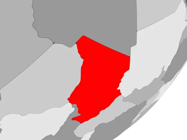 Tchad i rött på grå karta — Stockfoto