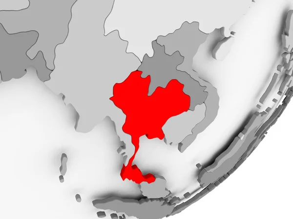 Tayland Kırmızı gri harita üzerinde — Stok fotoğraf