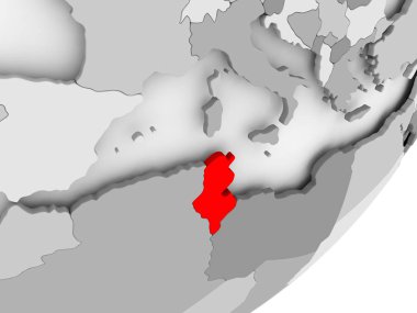 Gri haritada kırmızı Tunus'ta