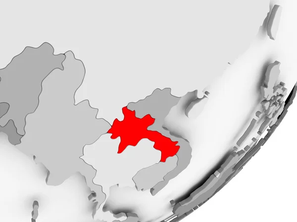 Laos in rosso sulla mappa grigia — Foto Stock